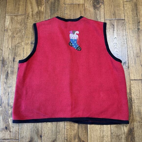 Vintage Christmas Sweater Vest Knit Beaded Embroidered Buttons Size XL Ramie - Picture 5 of 5